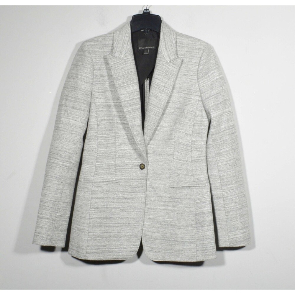 Banana Republic Gray Heather Single Button Mock Pockets Jacket Size 6 Tall
